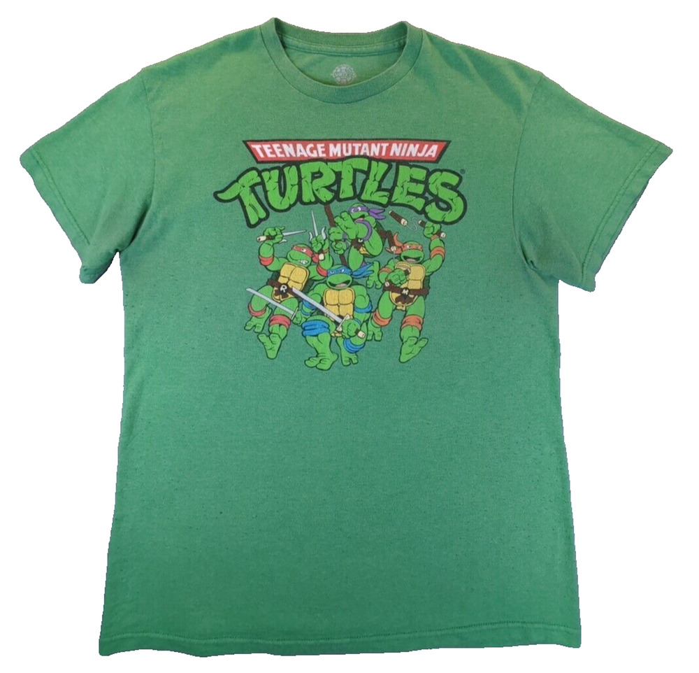 Ninja Turtles Shirt Men's Medium Green TMNT V-Neck Short Sleeve Green Tee